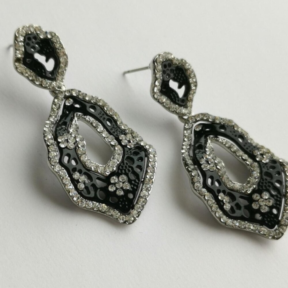 Abstract Statement Black Clear Crystal Earrings - image 3